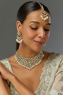Gold Finish Kundan Polki Necklace Set