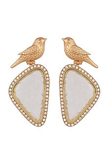 Gold Finish Green Stone Bird Earrings