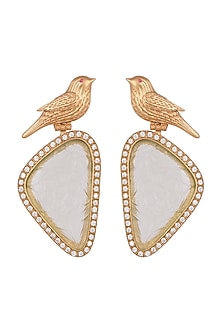 Gold Finish Green Stone Bird Earrings