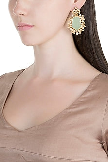 Gold Finish Kundan Polki & Grey Stone Earrings