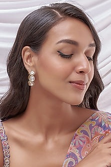Gold Finish Kundan Polki Hoop Earrings