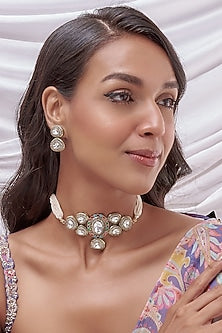Gold Finish Kundan Polki Choker Necklace Set