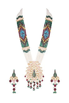 Gold Finish Faux Kundan Polki Enameled Peacock Mala Set