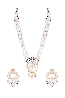 Gold Finish Faux Pearl & Kundan Polki Enameled Mala Set