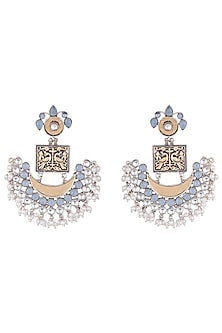 Black Rhodium Finish Kundan Polki & Faux Pearl Earrings