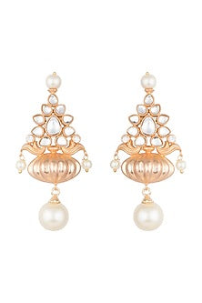 Gold Finish Faux Pearl & Kundan Polki Earrings