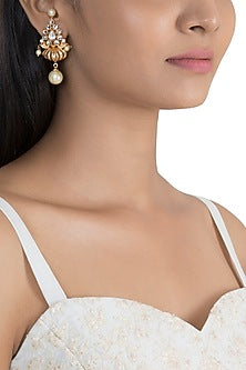 Gold Finish Faux Pearl & Kundan Polki Earrings