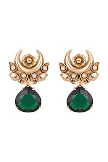 Gold Finish Faux Kundan Polki & Green Stone Earrings