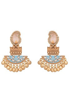 Gold Finish Kundan Polki & Pink Stone Enameled Earrings