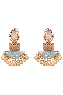 Gold Finish Kundan Polki & Pink Stone Enameled Earrings