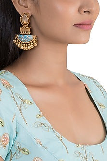 Gold Finish Kundan Polki & Pink Stone Enameled Earrings