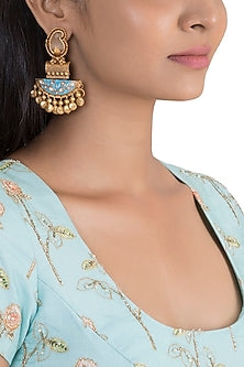 Gold Finish Kundan Polki & Pink Stone Enameled Earrings