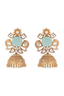 Gold Finish Blue Stone & Faux Kundan Polki Earrings