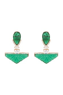 Gold Finish Zircon & Green Stone Earrings