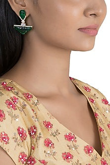 Gold Finish Zircon & Green Stone Earrings