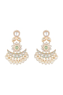 Gold Finish Kundan Polki & Faux Pearl Earrings