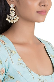 Gold Finish Kundan Polki & Faux Pearl Earrings