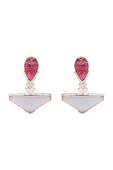 Gold Finish Pink & Lilac Stone Earrings