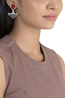 Gold Finish Pink & Lilac Stone Earrings