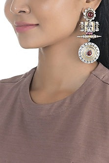 Black Rhodium Finish Kundan Polki & Pink Stone Earrings