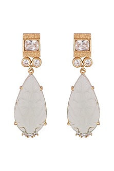 Gold Finish Zircon & Light Blue Stone Earrings