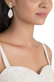 Gold Finish Zircon & Light Blue Stone Earrings