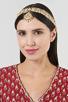 Gold Finish Pachi Kundan Polki & Pearl Mathapatti