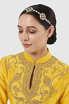 Gold Finish Pachi Kundan Polki Sheeshphool