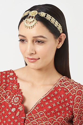 Gold Finish Pachi Kundan Polki Mathapatti