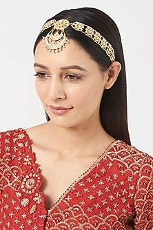 Gold Finish Pachi Kundan Polki Mathapatti
