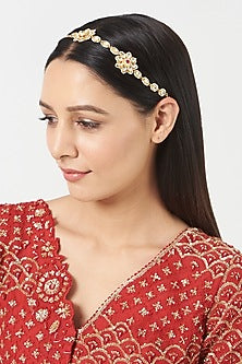 Gold Finish Pachi Kundan Polki Sheeshphool