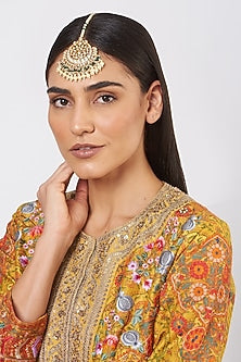 Gold Finish Green Stone & Kundan Polki Maang Tikka