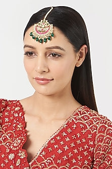 Gold Finish Green Stone & Kundan Polki Maang Tikka