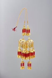 Gold Finish Red Beaded Kaleeras (Set of 2)