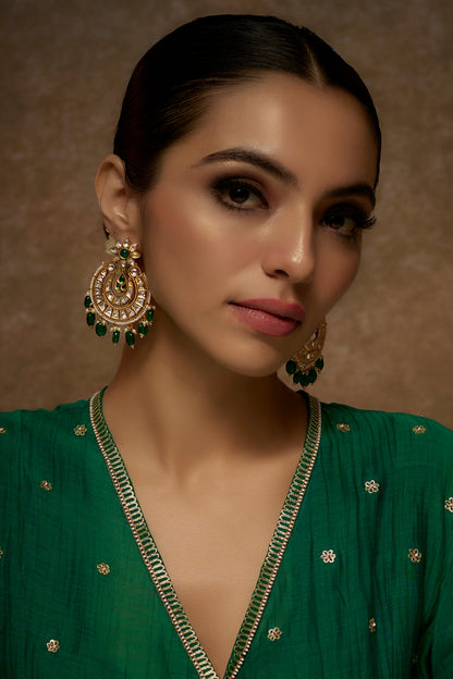 Gold Finish Kundan Polki Temple Chandbali Earrings