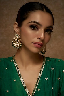Gold Finish Kundan Polki Temple Chandbali Earrings