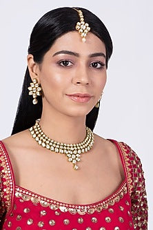 Gold Finish Kundan Polki Choker Necklace Set