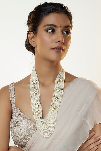 Gold Finish Kundan Polki & Pearl Mala