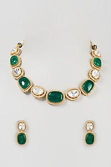 Two-Tone Finish Synthetic Emerald Stone Necklace Set