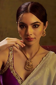 Gold Finish Kundan Polki Temple Long Necklace Set