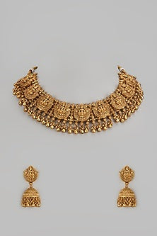 Gold Finish Kundan Polki Temple Necklace Set