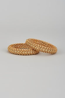 Gold Finish Kundan Polki Temple Bangles (Set of 2)
