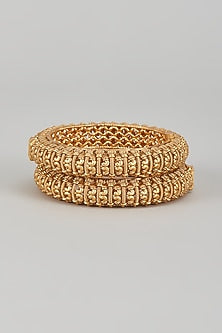 Gold Finish Kundan Polki Temple Bangles (Set of 2)