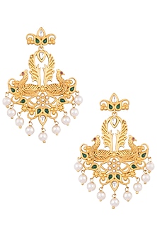 Gold Finish Emerald & Kundan Polki Peacock Earrings
