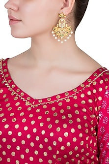 Gold Finish Emerald & Kundan Polki Peacock Earrings