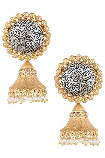 Two-Tone Finish Pearl Earrings