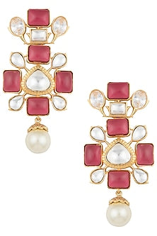 Gold Finish Ruby Stone & Kundan Polki Earrings