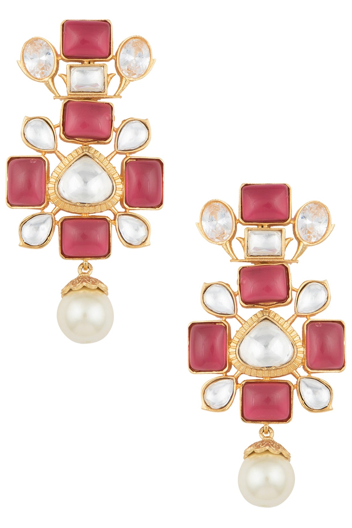 Gold Finish Ruby Stone & Kundan Polki Earrings