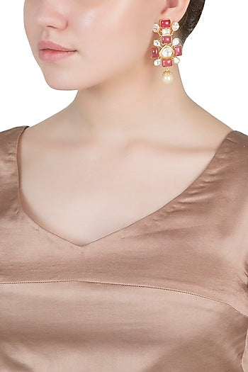 Gold Finish Ruby Stone & Kundan Polki Earrings