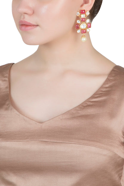 Gold Finish Ruby Stone & Kundan Polki Earrings